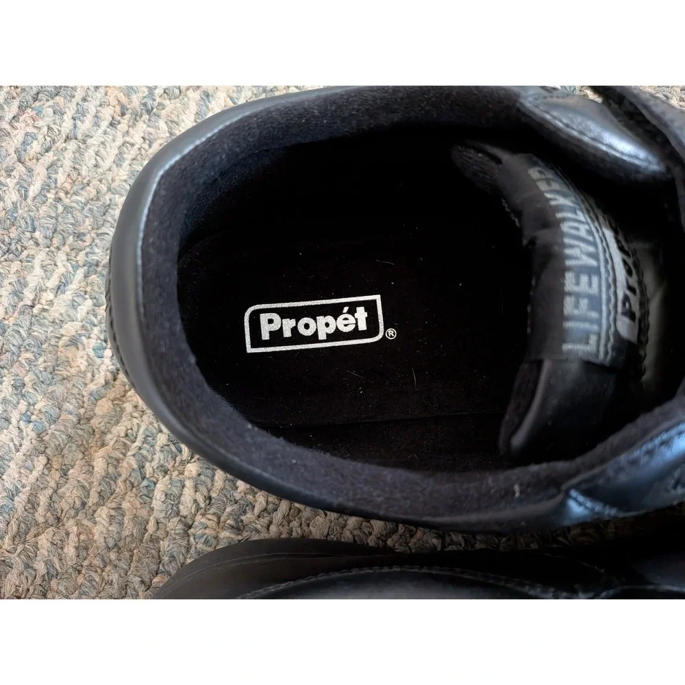 Propet LifeWalker Mens 13 XX 5E Black Leather Walking Shoes M3705 Strap Sneakers